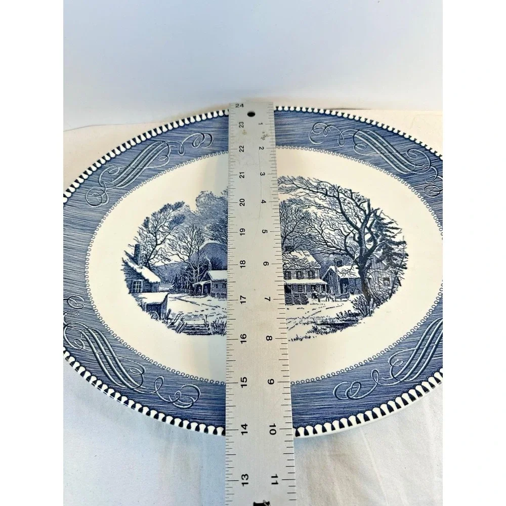 Vintage Royal China Currier and Ives Blue Oval Platter 13